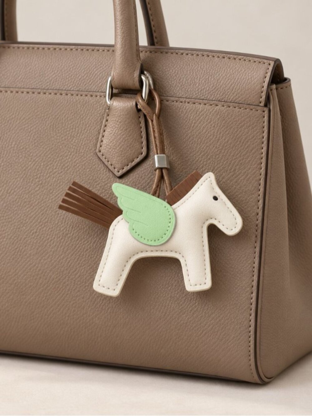 Equestrian Pegasus Horse & H Bag Charm Set Cream Mint Brown 0895